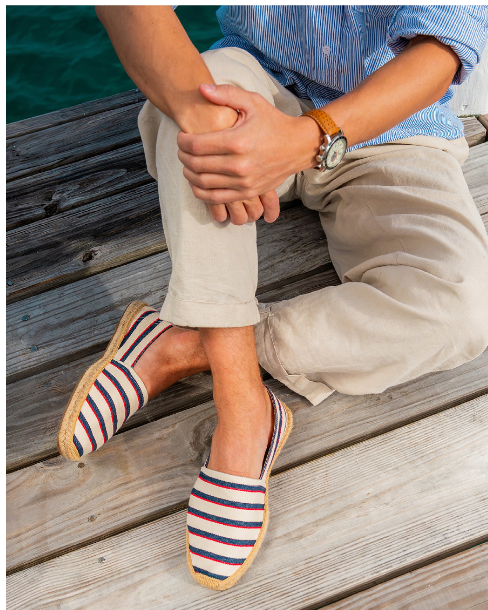 The Original Espadrille Ivory-Navy-Red Woven Men's Espadrilles
