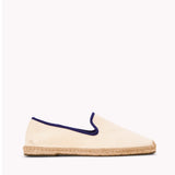 The Smoking Slipper - Contrast Piping - Ivory / Dark Blue - Men's - Men's Espadrilles - Ivory / Dark Blue - Soludos -