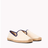 The Smoking Slipper - Contrast Piping - Ivory / Dark Blue - Men's - Men's Espadrilles - Ivory / Dark Blue - Soludos -