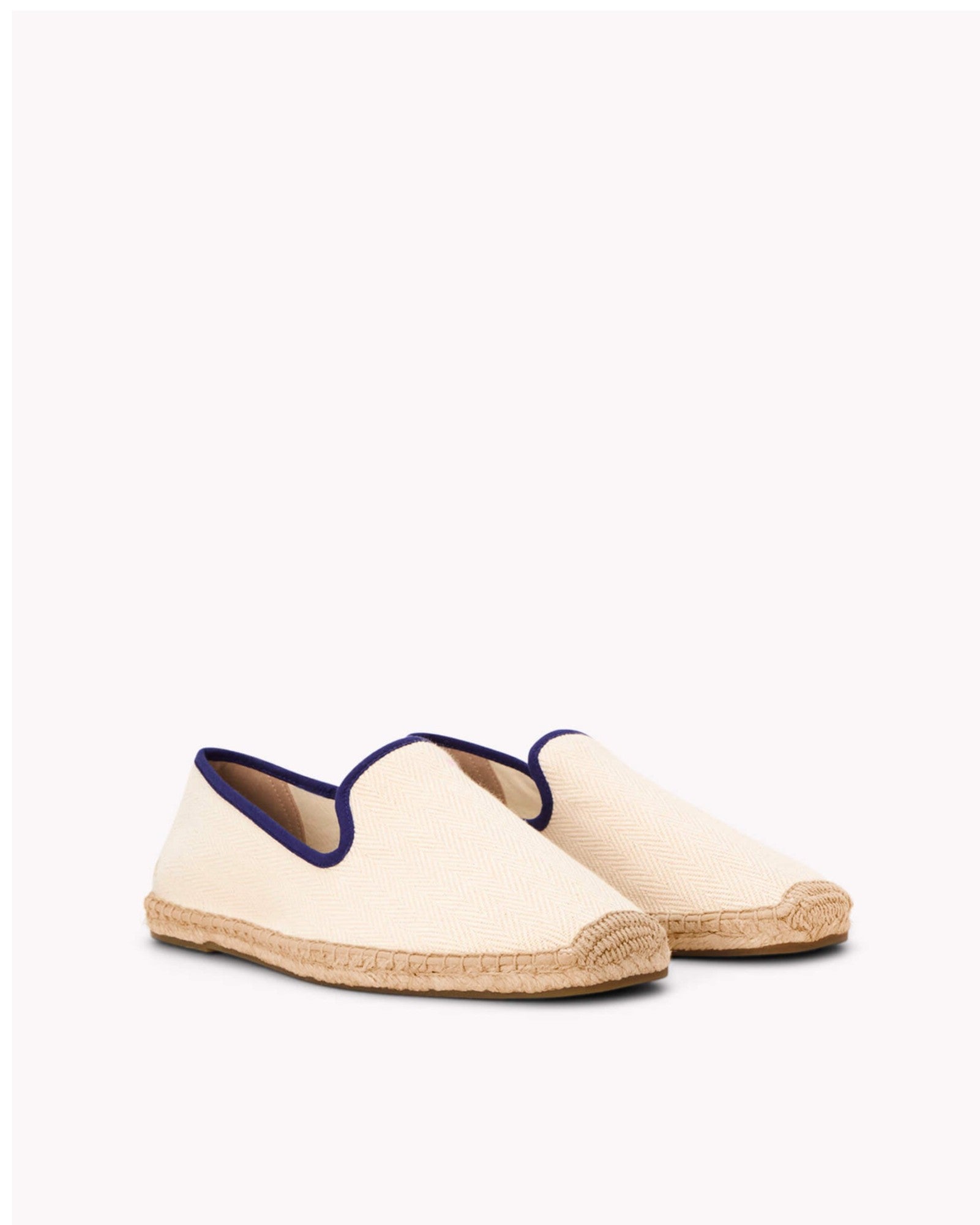 The Smoking Slipper - Contrast Piping - Ivory / Dark Blue - Men's - Men's Espadrilles - Ivory / Dark Blue - Soludos -