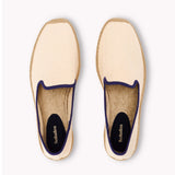 The Smoking Slipper - Contrast Piping - Ivory / Dark Blue - Men's - Men's Espadrilles - Ivory / Dark Blue - Soludos -