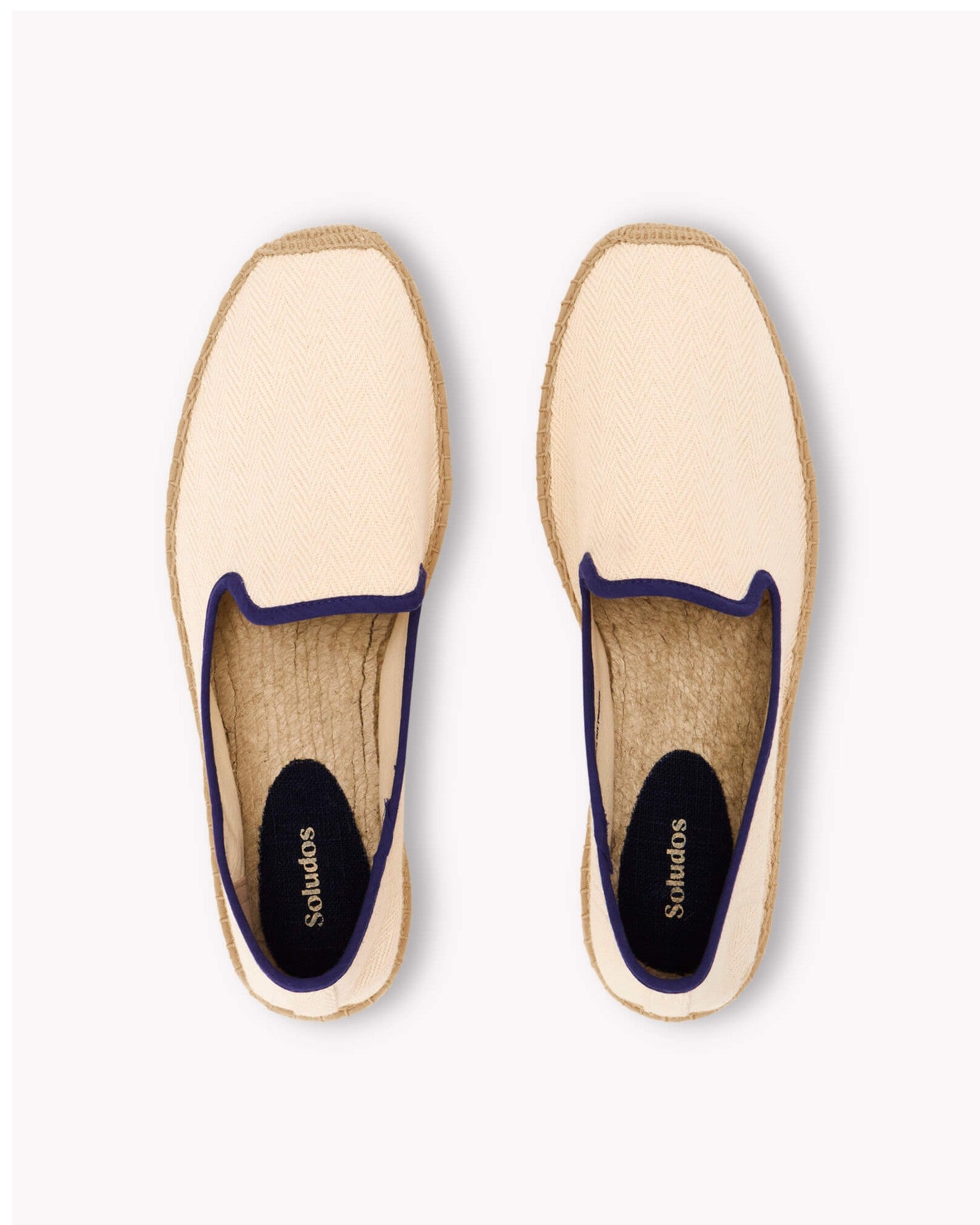 The Smoking Slipper - Contrast Piping - Ivory / Dark Blue - Men's - Men's Espadrilles - Ivory / Dark Blue - Soludos -
