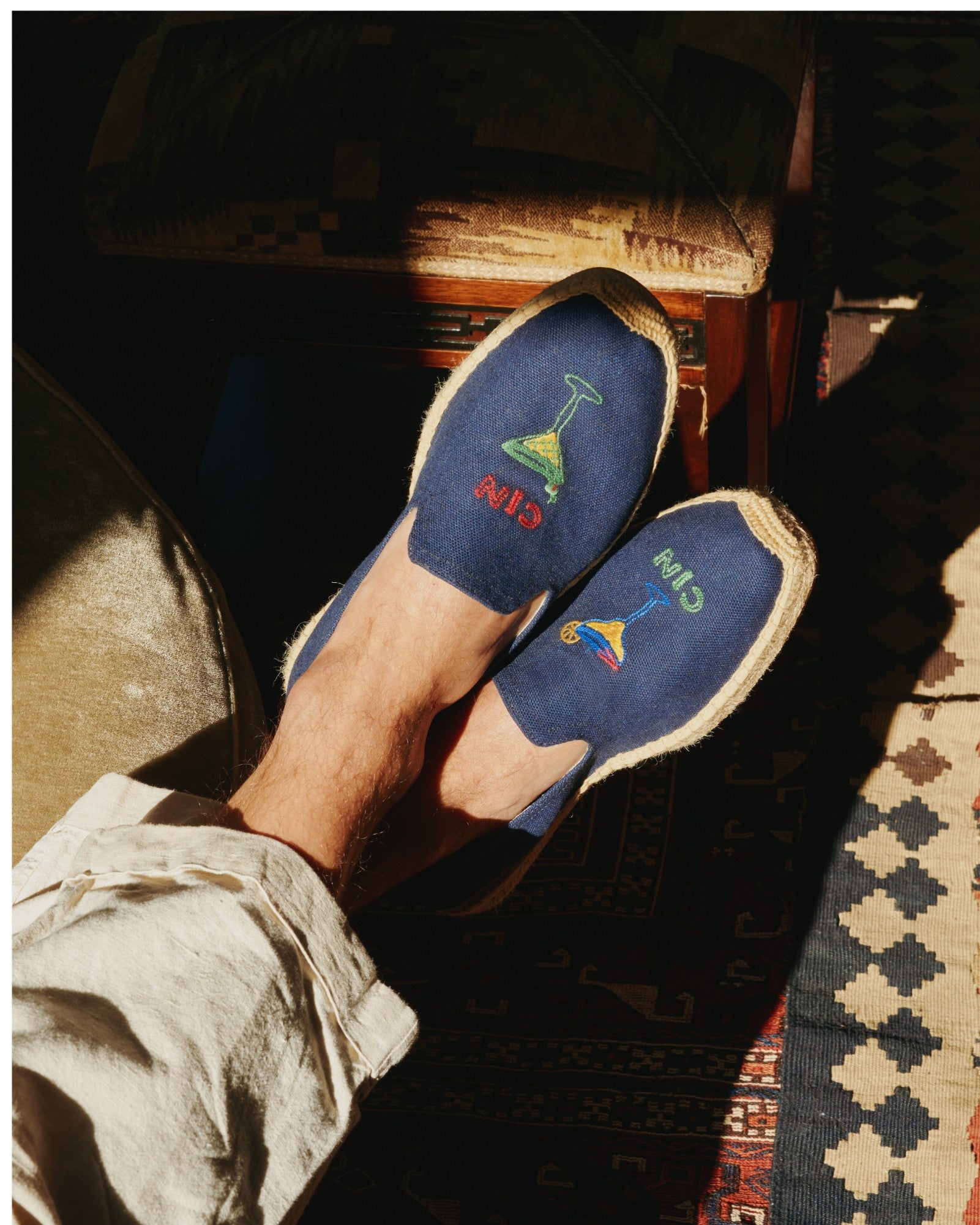The Smoking Slipper - Embroidery / Cin Cin - Armada Blue - Men's - Men's Espadrilles - Armada Blue - ET2C -