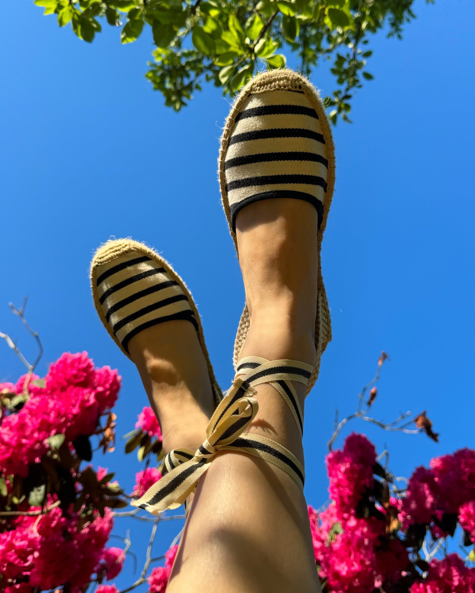 The Lauren Lace Up - Classic Stripes - Ivory / Black - Women's - Women's Espadrilles - Ivory / Black - Soludos -