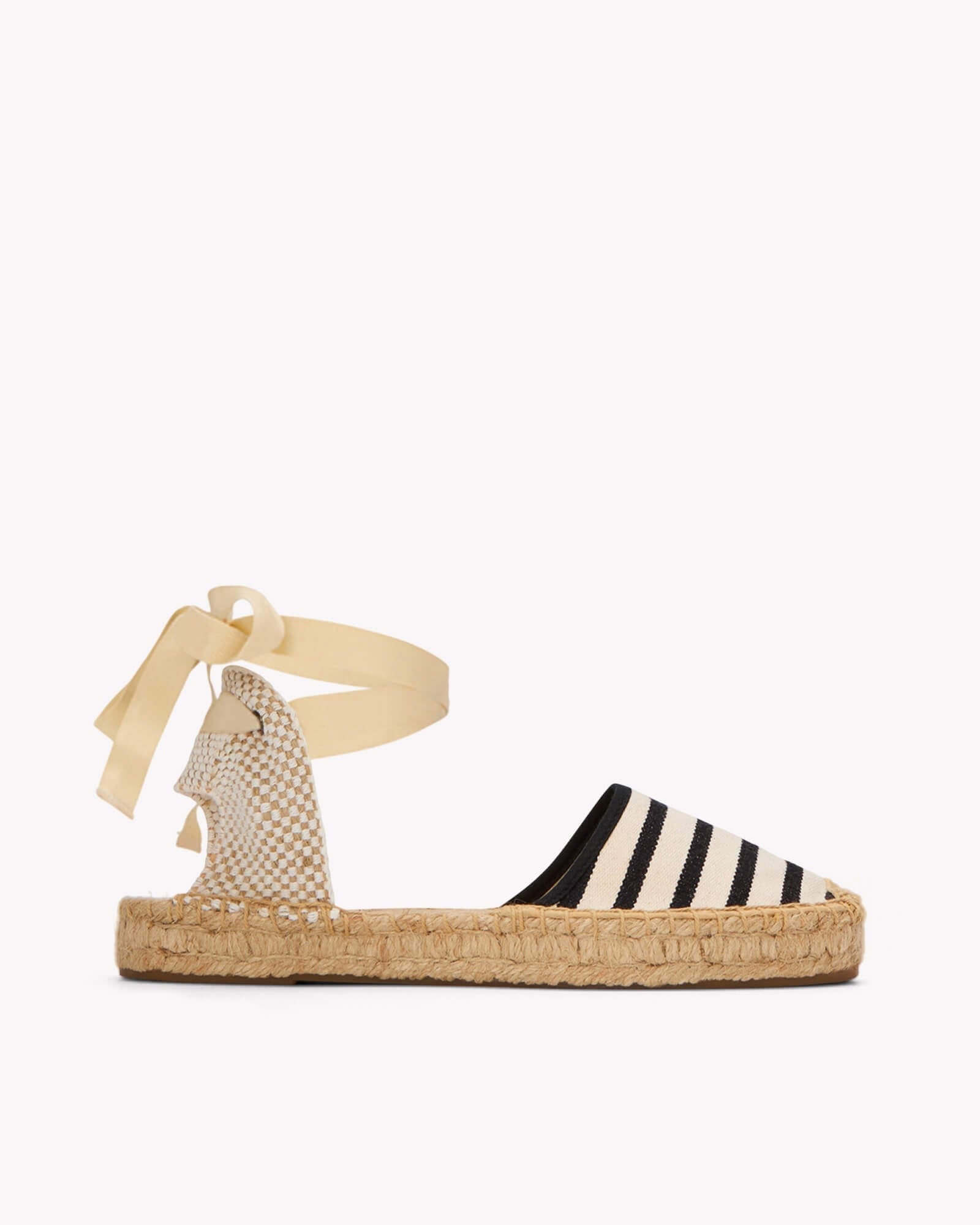 The Lauren Lace Up - Classic Stripes - Ivory / Black - Women's - Women's Espadrilles - Ivory / Black - Soludos -