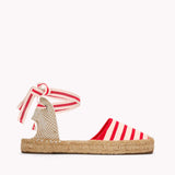 The Lauren Lace Up - Classic Stripes - Ivory / Red - Women's - Women's Espadrilles - Ivory / Red - Soludos - 