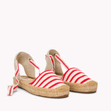 The Lauren Lace Up - Classic Stripes - Ivory / Red - Women's - Women's Espadrilles - Ivory / Red - Soludos -