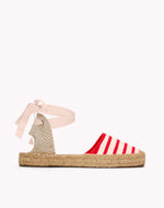 The Lauren Lace Up - Classic Stripes - Ivory / Red - Women's - Women's Espadrilles - Ivory / Red - Soludos - 