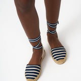 The Lauren Lace Up - Classic Stripes - Navy / Ivory - Women's - Women's Espadrilles - Navy / Ivory - Soludos -