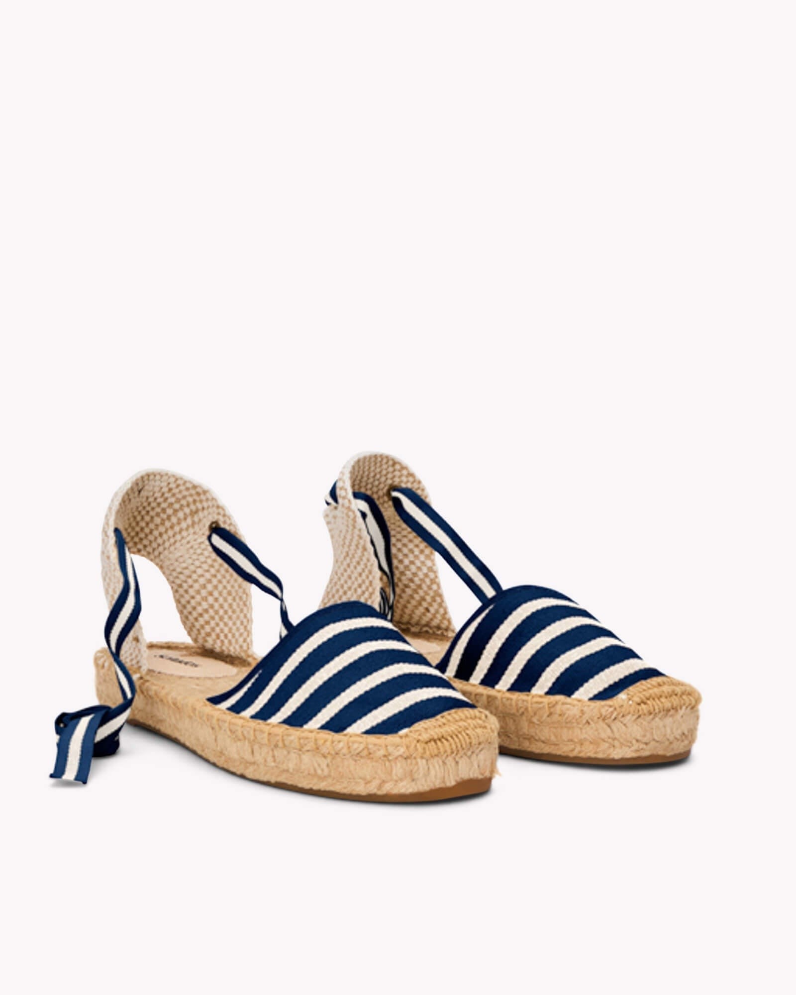 The Lauren Lace Up - Classic Stripes - Navy / Ivory - Women's - Women's Espadrilles - Navy / Ivory - Soludos -