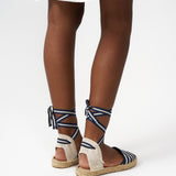 The Lauren Lace Up - Classic Stripes - Navy / Ivory - Women's - Women's Espadrilles - Navy / Ivory - Soludos -