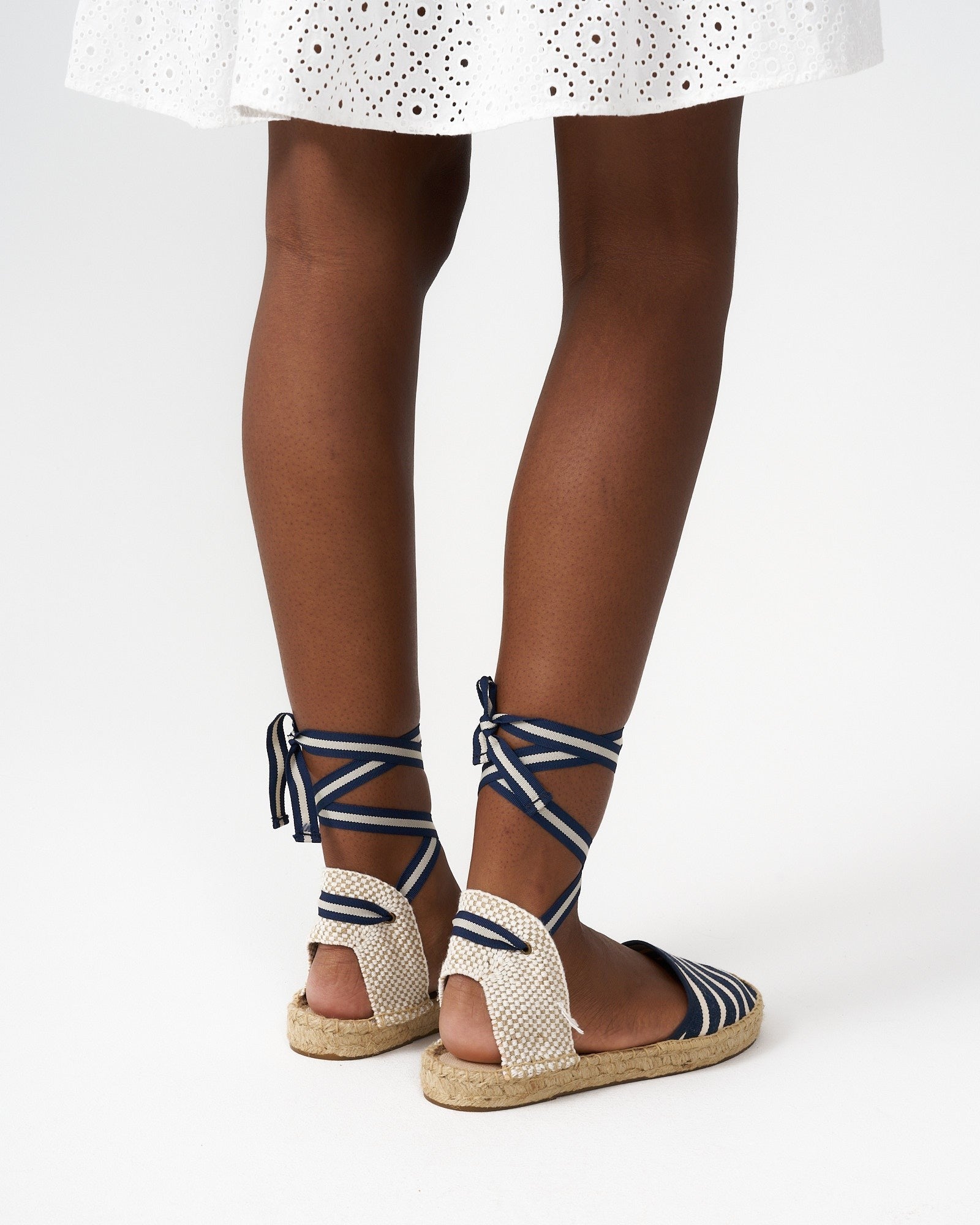 The Lauren Lace Up - Classic Stripes - Navy / Ivory - Women's - Women's Espadrilles - Navy / Ivory - Soludos -