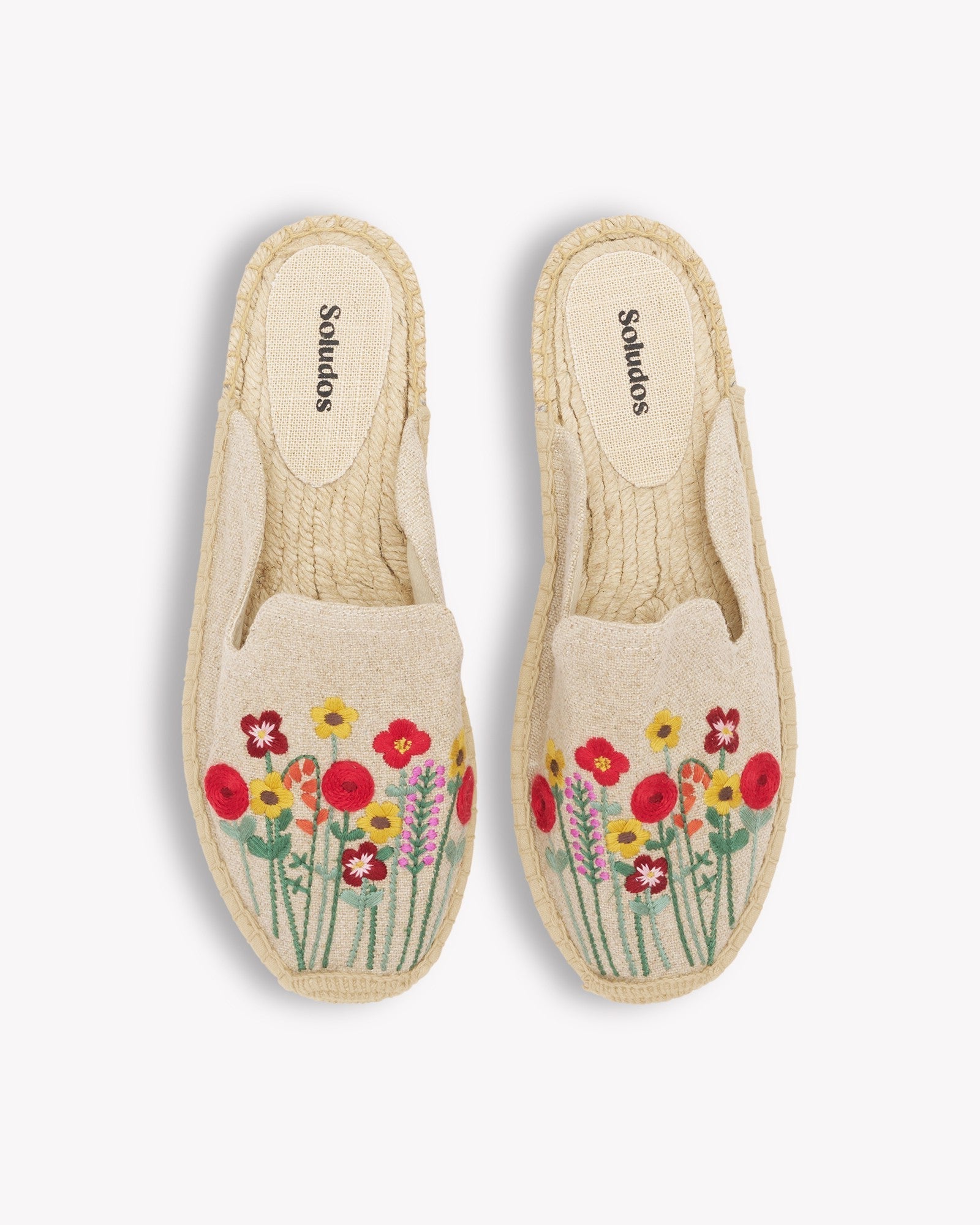 Smoking Mule Espadrille Embroidery Summer Flowers Undyed
