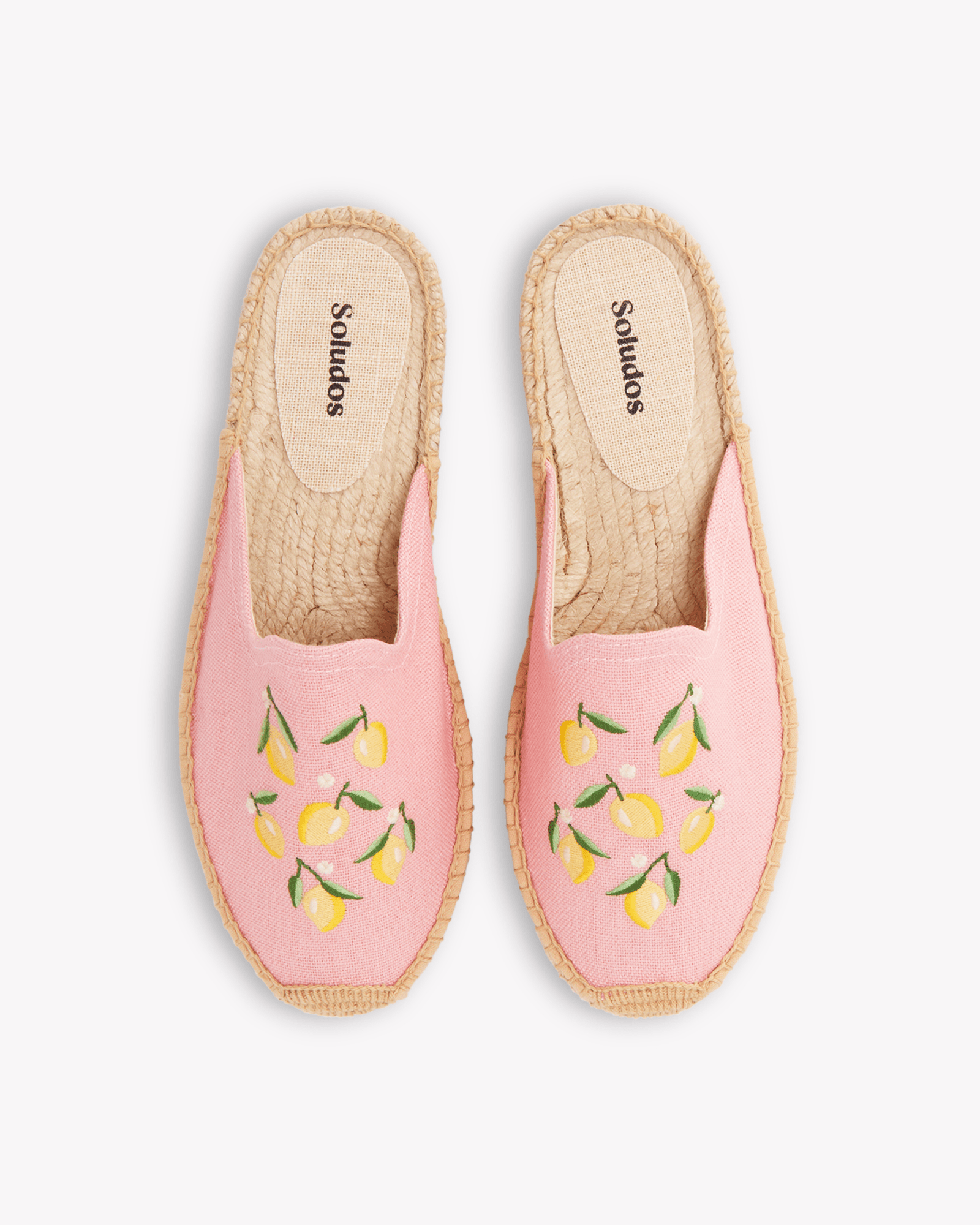 Smoking Mule Espadrille Embroidery Lemons Dusty Rose Pink