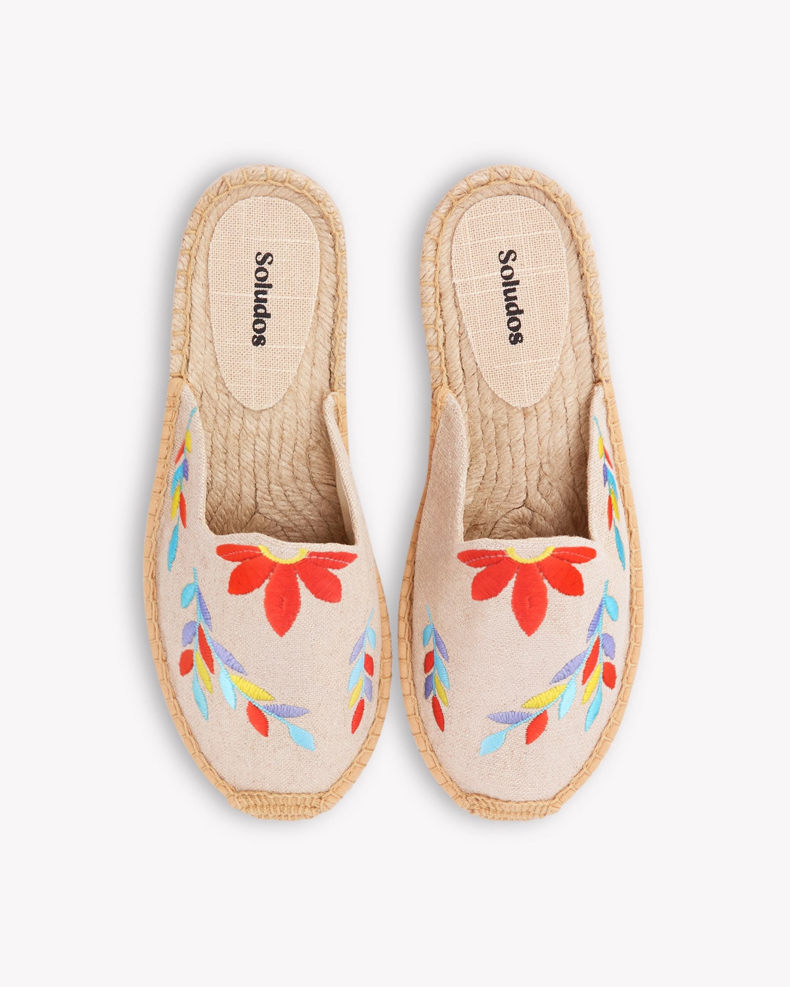 Smoking Mule Espadrille Embroidery Tropical Florals Undyed