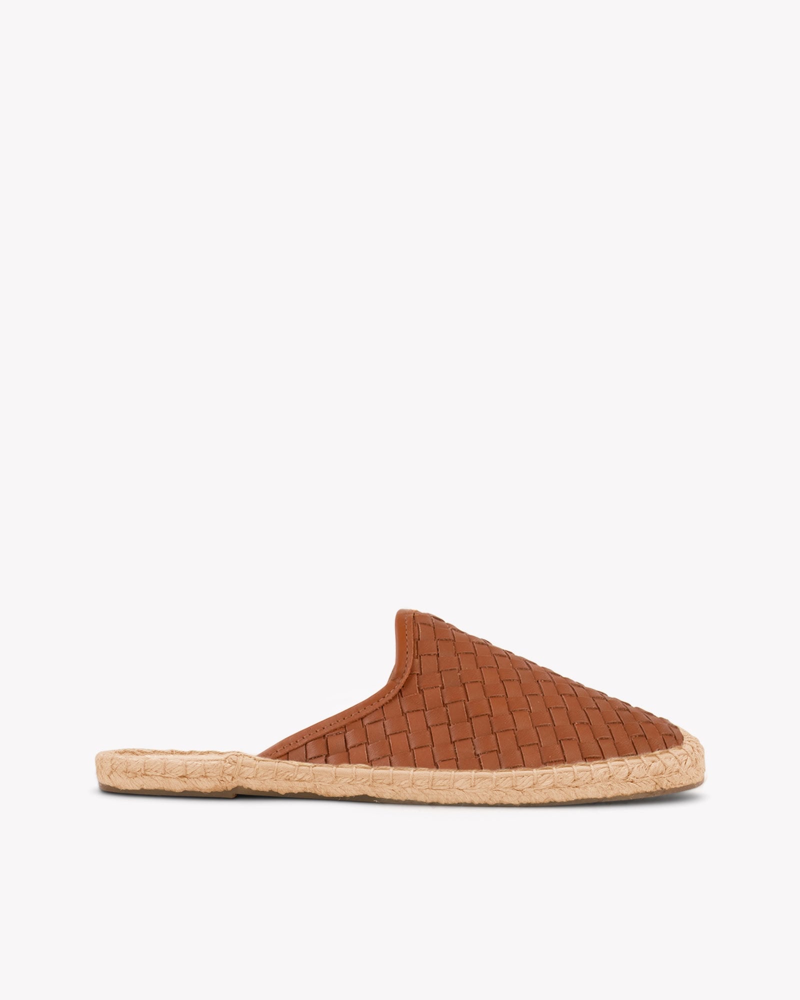 Smoking Mule Espadrille Woven Leather Tan Brown