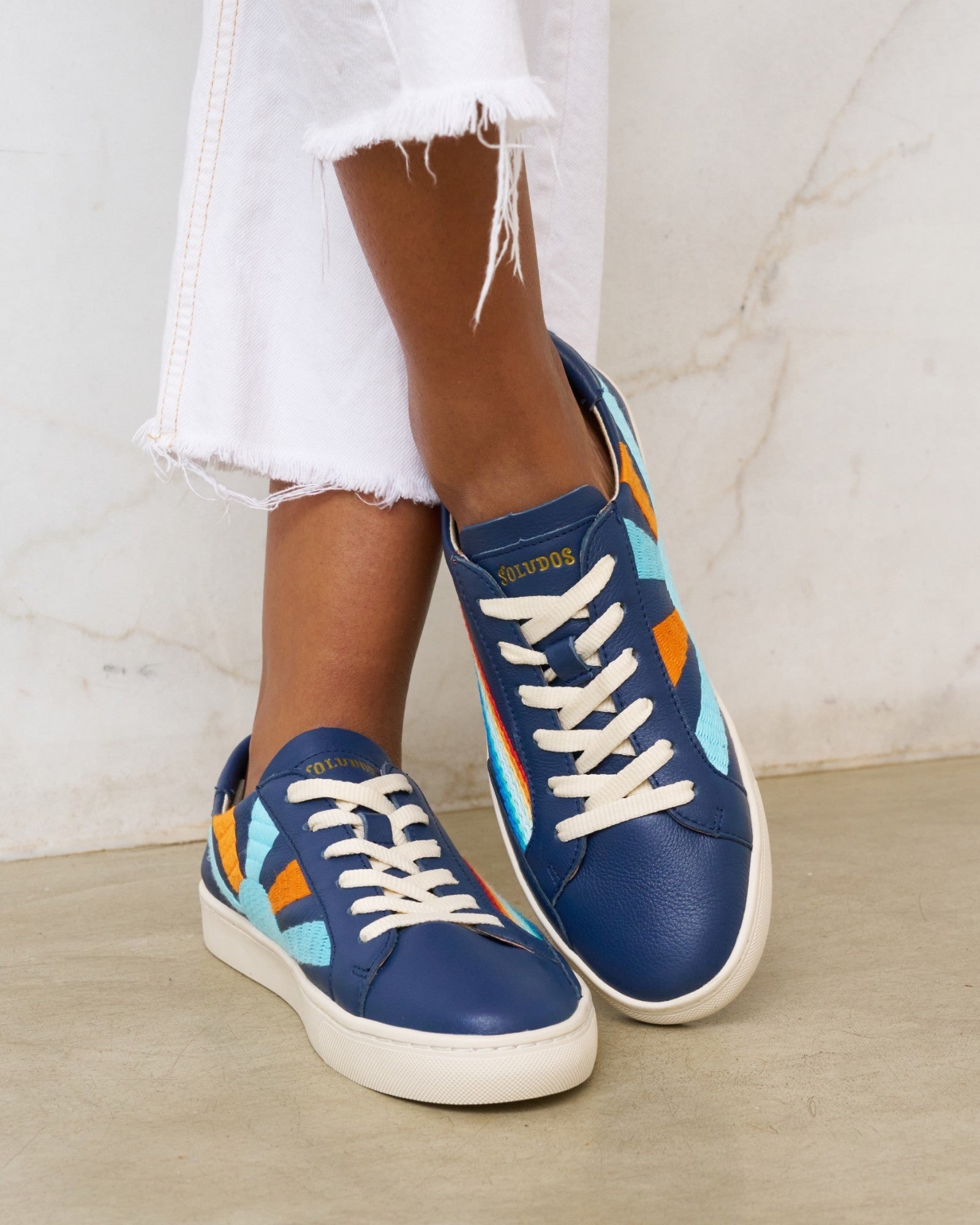 The Original Ibiza - Embroidery / Rainbow Wave - Marine Blue - Women's - Women's Sneakers - Marine Blue / Rainbow Wave - Soludos -