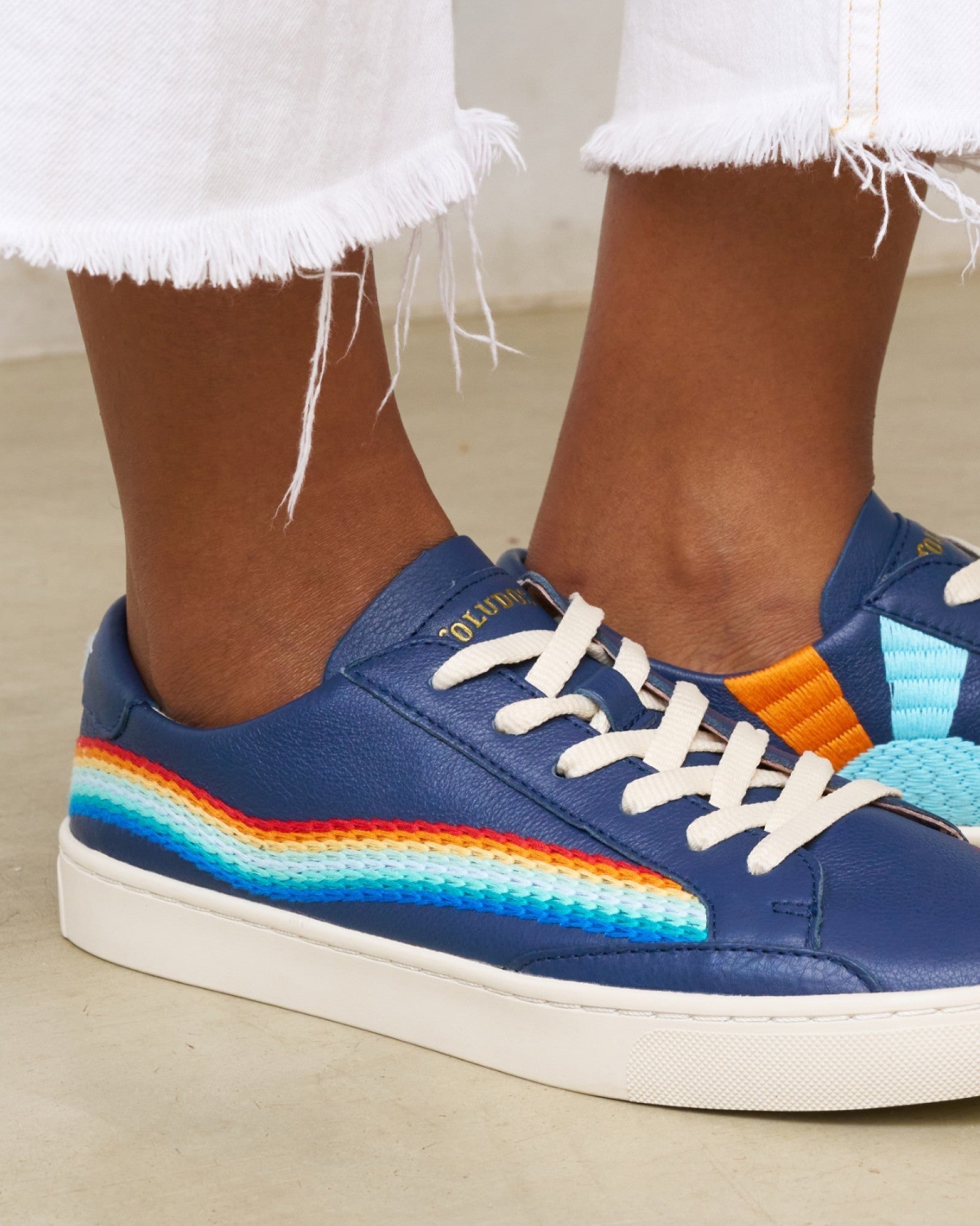 The Original Ibiza - Embroidery / Rainbow Wave - Marine Blue - Women's - Women's Sneakers - Marine Blue / Rainbow Wave - Soludos -