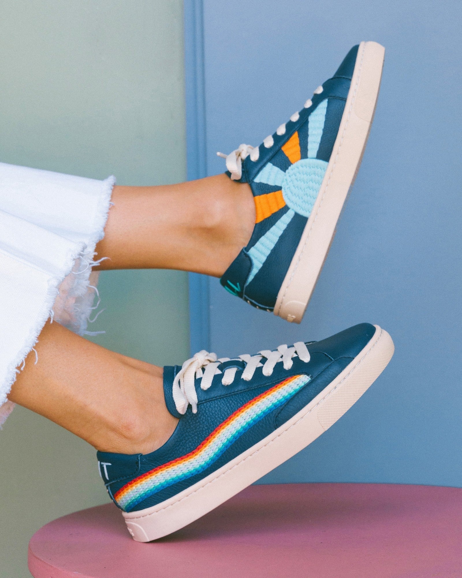 The Original Ibiza - Embroidery / Rainbow Wave - Marine Blue - Women's - Women's Sneakers - Marine Blue / Rainbow Wave - Soludos -