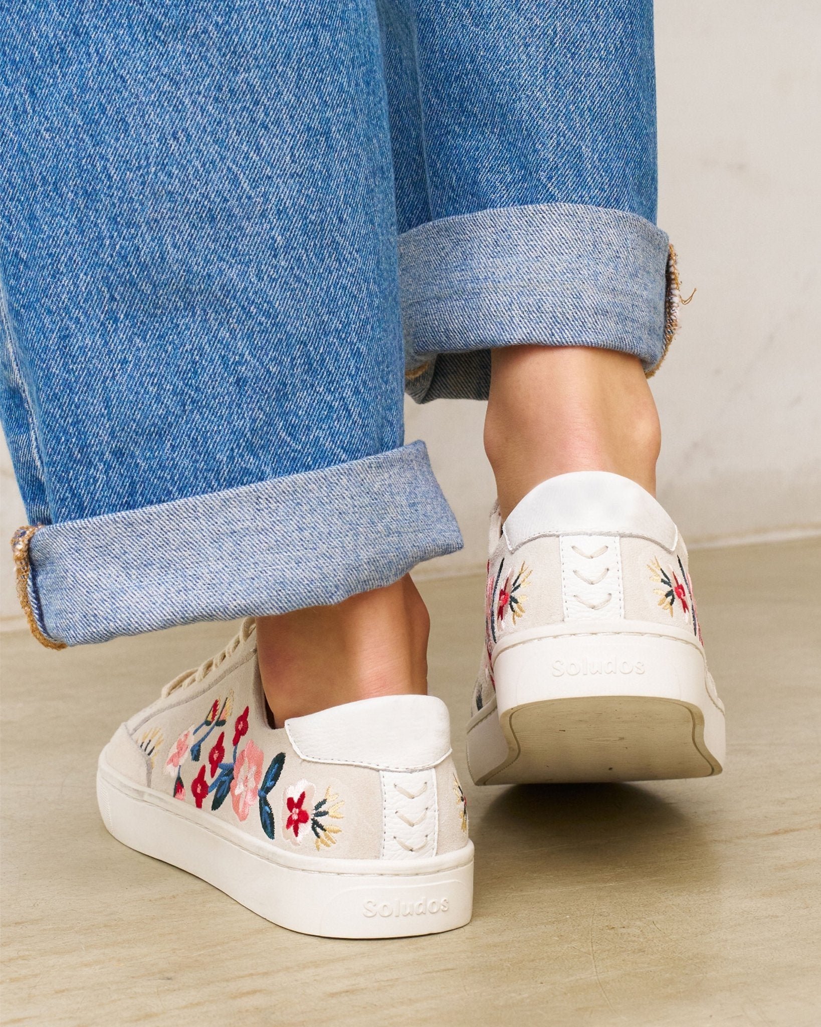 Women's Ibiza Classic Sneaker | Embroidery | Floral - Stone White - Women's Sneakers - Stone White - Floral - Soludos -