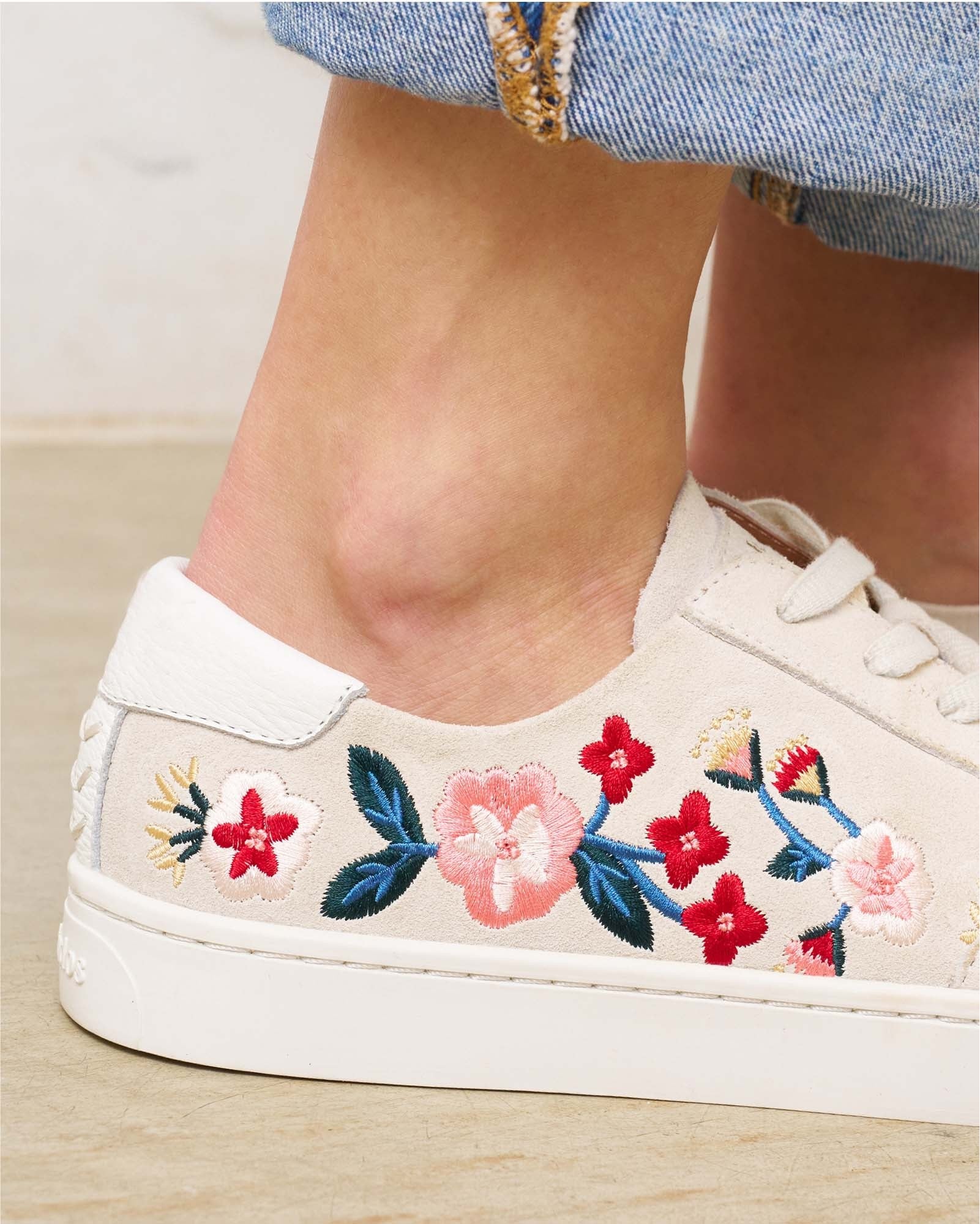 Women's Ibiza Classic Sneaker | Embroidery | Floral - Stone White - Women's Sneakers - Stone White - Floral - Soludos -