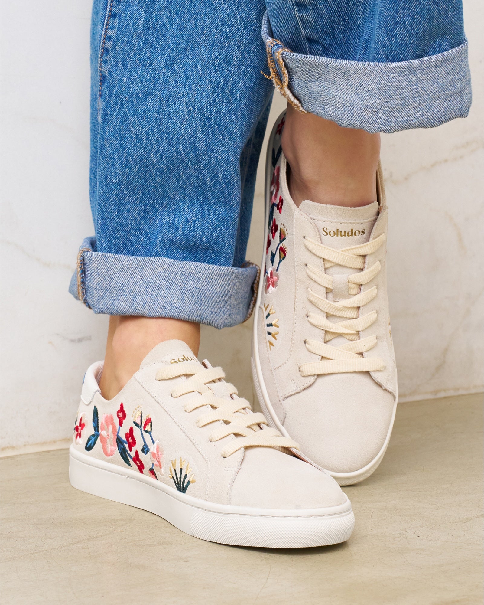 Women's Ibiza Classic Sneaker | Embroidery | Floral - Stone White - Women's Sneakers - Stone White - Floral - Soludos -