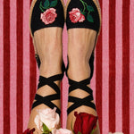 Women's Lauren Lace Up Espadrille | Embroidery | Wild Roses - Noche Black - Women's Espadrilles - Vogue Roses - Noche Black - Soludos - 