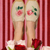 Women's Smoking Mule Espadrille | Embroidery | Wild Roses - Natural Undyed - Women's Espadrilles - Vogue Roses - Natural Undyed - Soludos - 