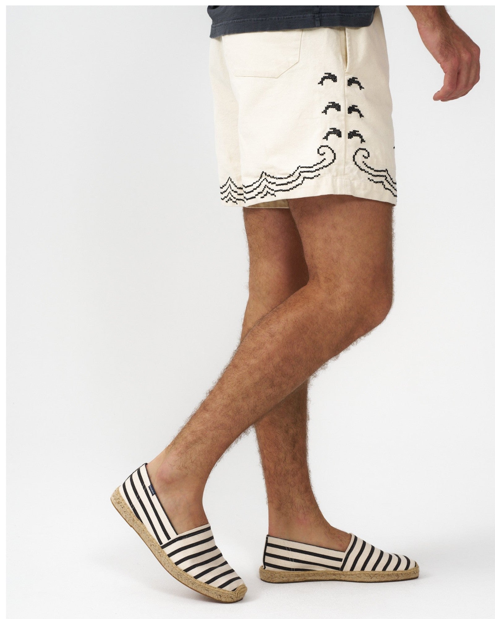 Men's Original Espadrille | Woven Stripe | Classic - Ivory - Black - Men's Espadrilles - Ivory - Black - Soludos - 