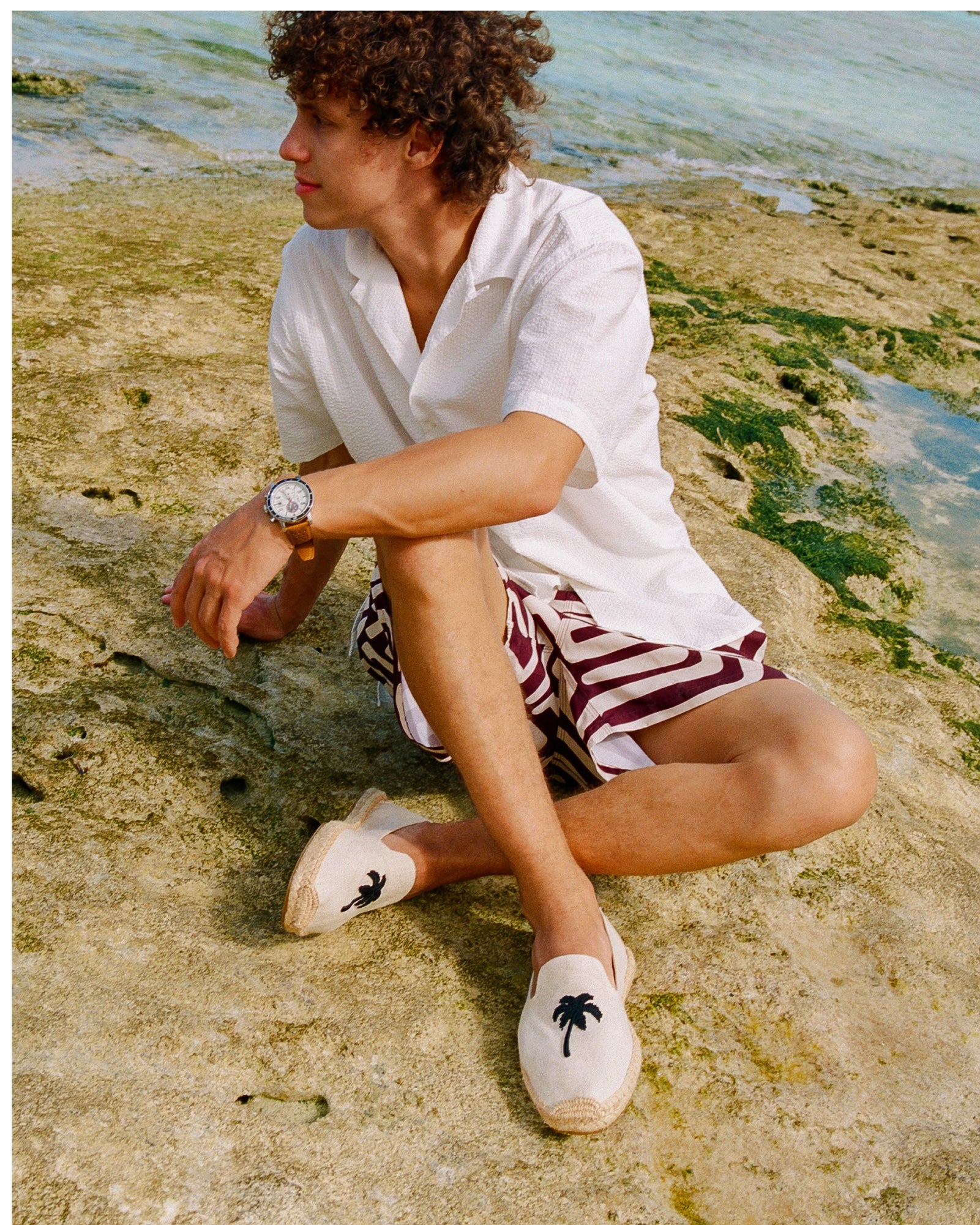 The Smoking Slipper - Embroidery / Palm Tree - Natural Undyed - Men's - Men's Espadrilles - Natural Undyed / Palm Tree - Soludos - 