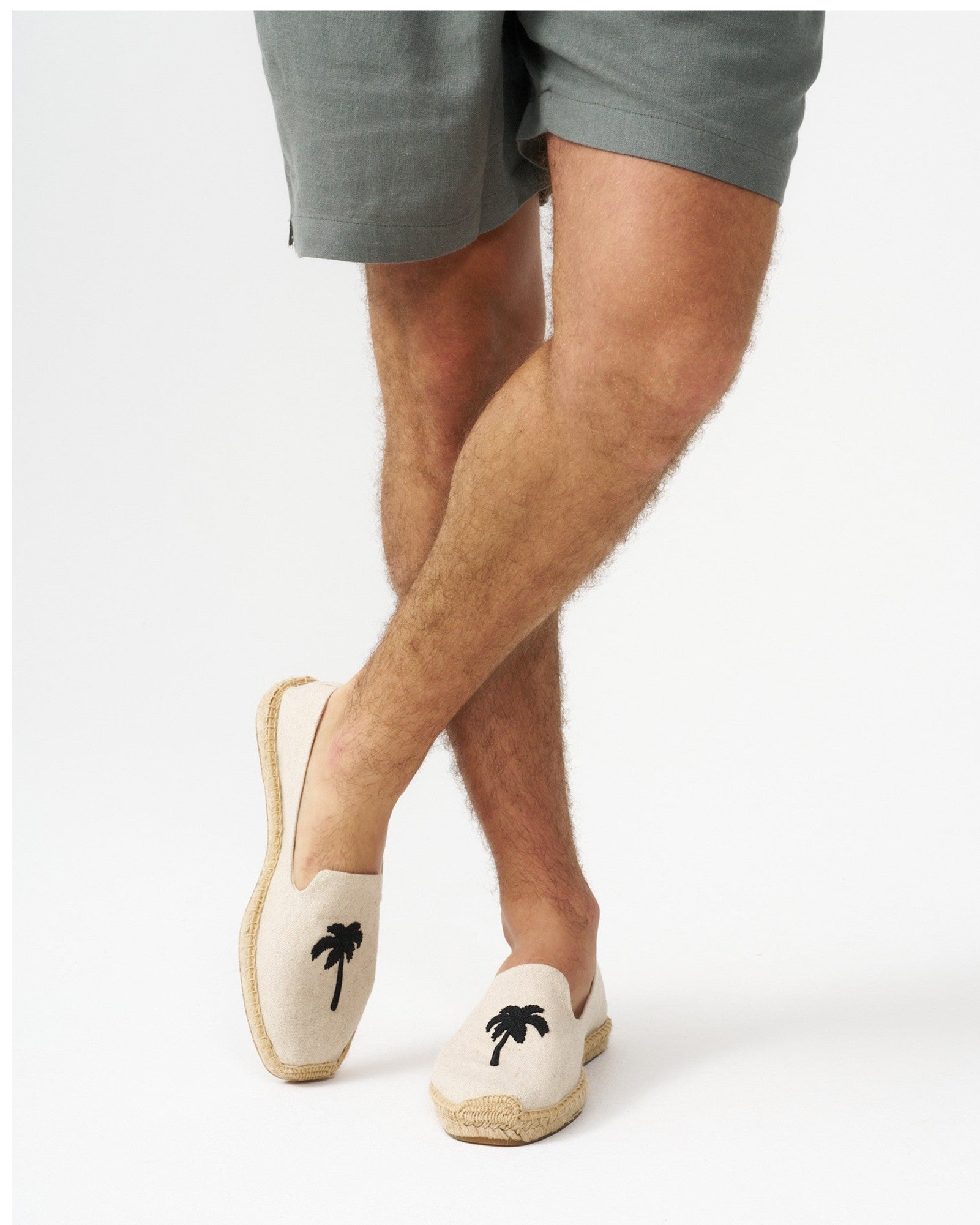 The Smoking Slipper - Embroidery / Palm Tree - Natural Undyed - Men's - Men's Espadrilles - Natural Undyed / Palm Tree - Soludos - 