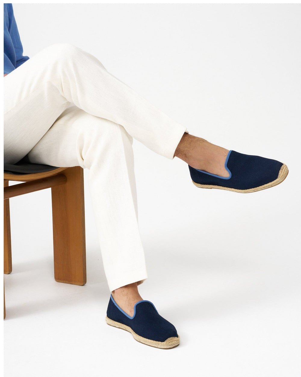 The Smoking Slipper - Contrast Piping - Dark Navy / Blue - Men's - Men's Espadrilles - Dark Navy / Blue - Soludos - 