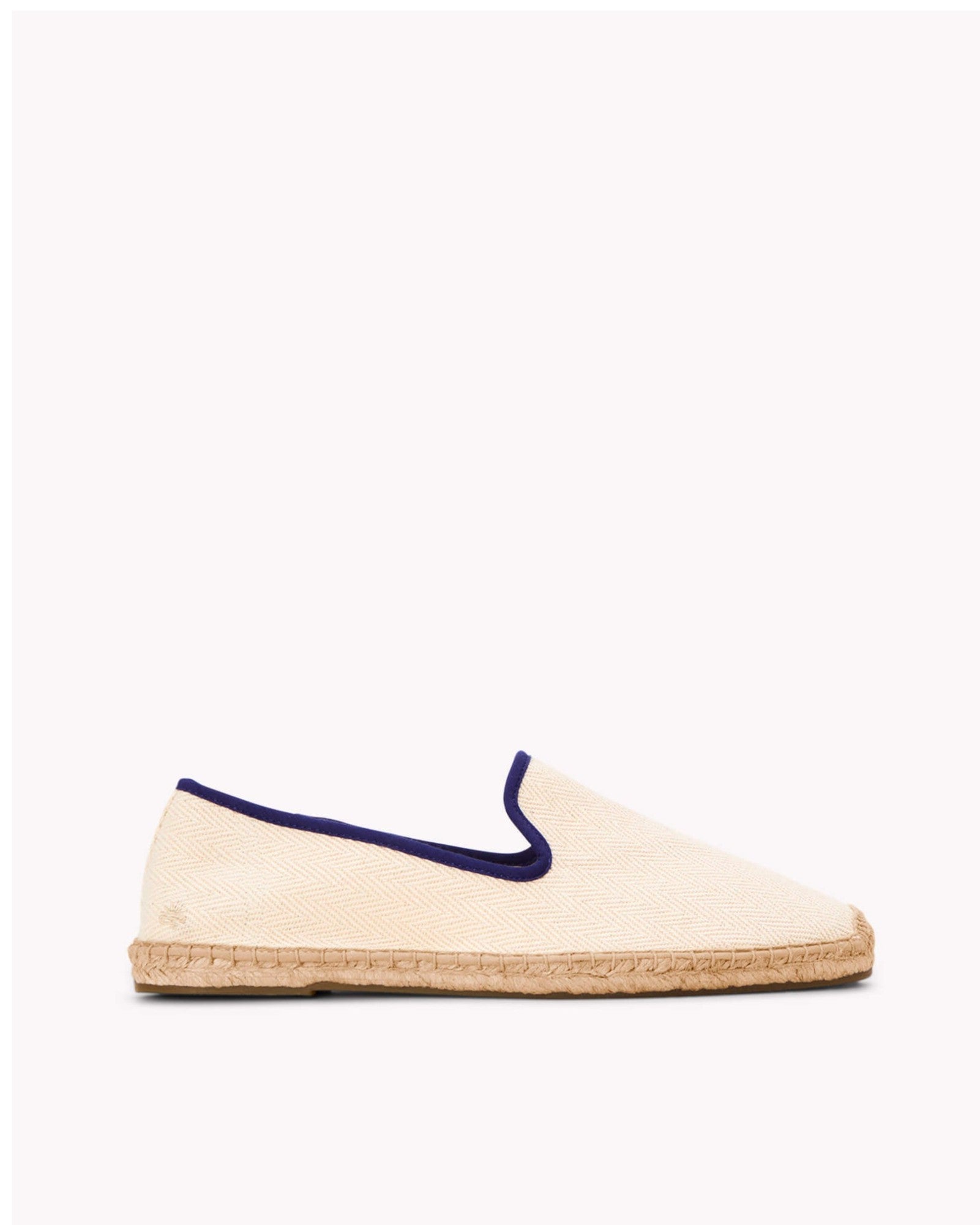 The Smoking Slipper - Contrast Piping - Ivory / Dark Blue - Men's - Men's Espadrilles - Ivory / Dark Blue - Soludos - 