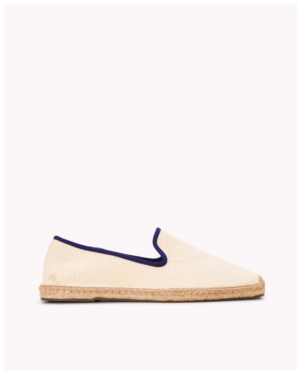 The Smoking Slipper - Contrast Piping - Ivory / Dark Blue - Men's - Men's Espadrilles - Ivory / Dark Blue - Soludos - 