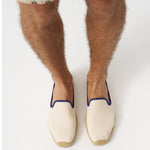 The Smoking Slipper - Contrast Piping - Ivory / Dark Blue - Men's - Men's Espadrilles - Ivory / Dark Blue - Soludos - 
