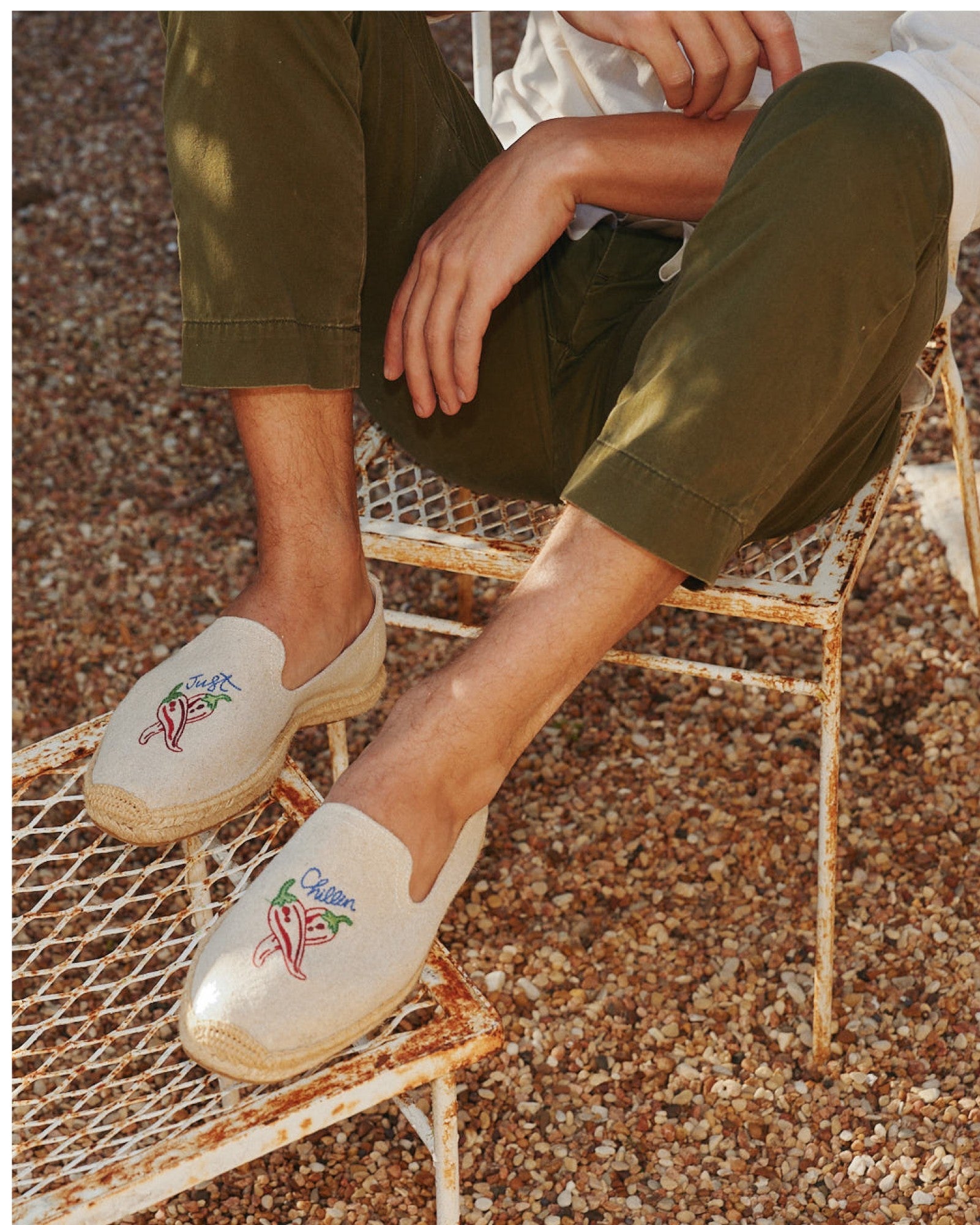 The Smoking Slipper - Embroidery / Just Chillin - Natural Undyed - Men's - Men's Espadrilles - Natural Undyed - ET2C - 