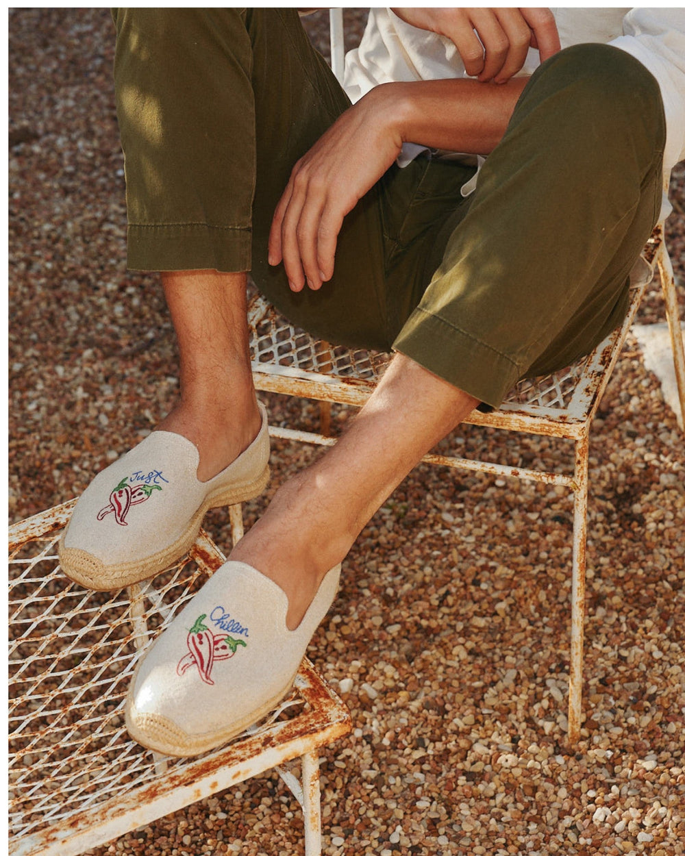 The Smoking Slipper - Embroidery / Just Chillin - Natural Undyed - Men's - Men's Espadrilles - Natural Undyed - ET2C - 