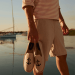Men's Smoking Espadrille | Embroidery | Anchors - Natural Undyed - Mens Espadrilles - Anchors - Natural Undyed - Soludos - 