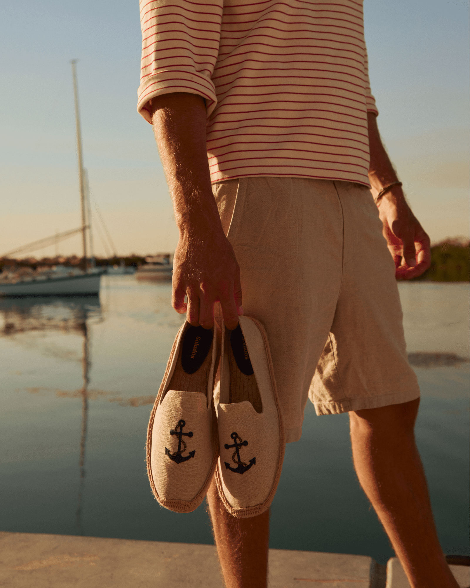Men's Smoking Espadrille | Embroidery | Anchors - Natural Undyed - Mens Espadrilles - Anchors - Natural Undyed - Soludos - 
