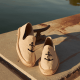 Men's Smoking Espadrille | Embroidery | Anchors - Natural Undyed - Mens Espadrilles - Anchors - Natural Undyed - Soludos - 