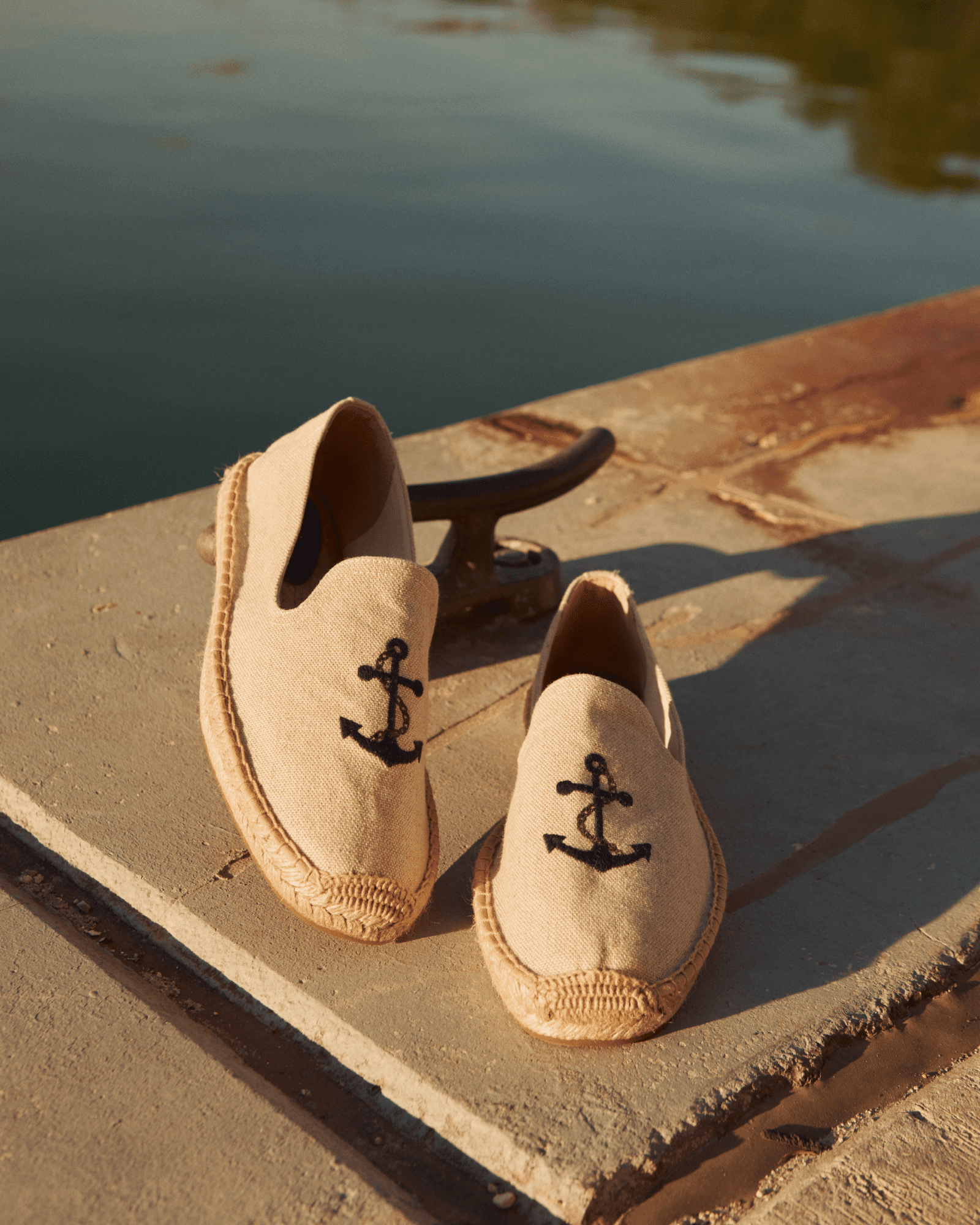 Men's Smoking Espadrille | Embroidery | Anchors - Natural Undyed - Mens Espadrilles - Anchors - Natural Undyed - Soludos - 