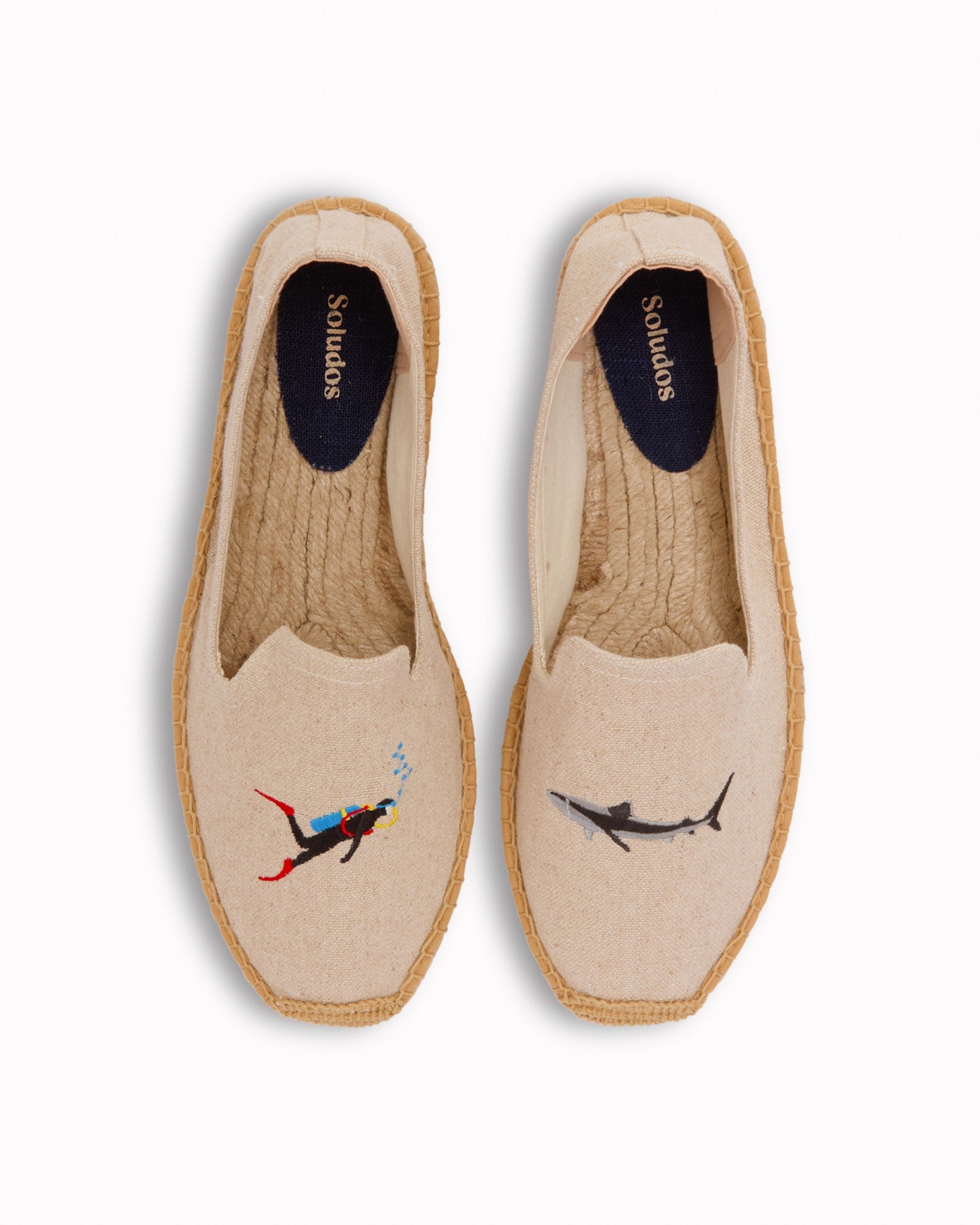 Men's Smoking Espadrille | Embroidery | Scuba & Sharks - Natural Undyed - Men's Espadrilles - Scuba & Sharks - Natural Undyed - Soludos - 