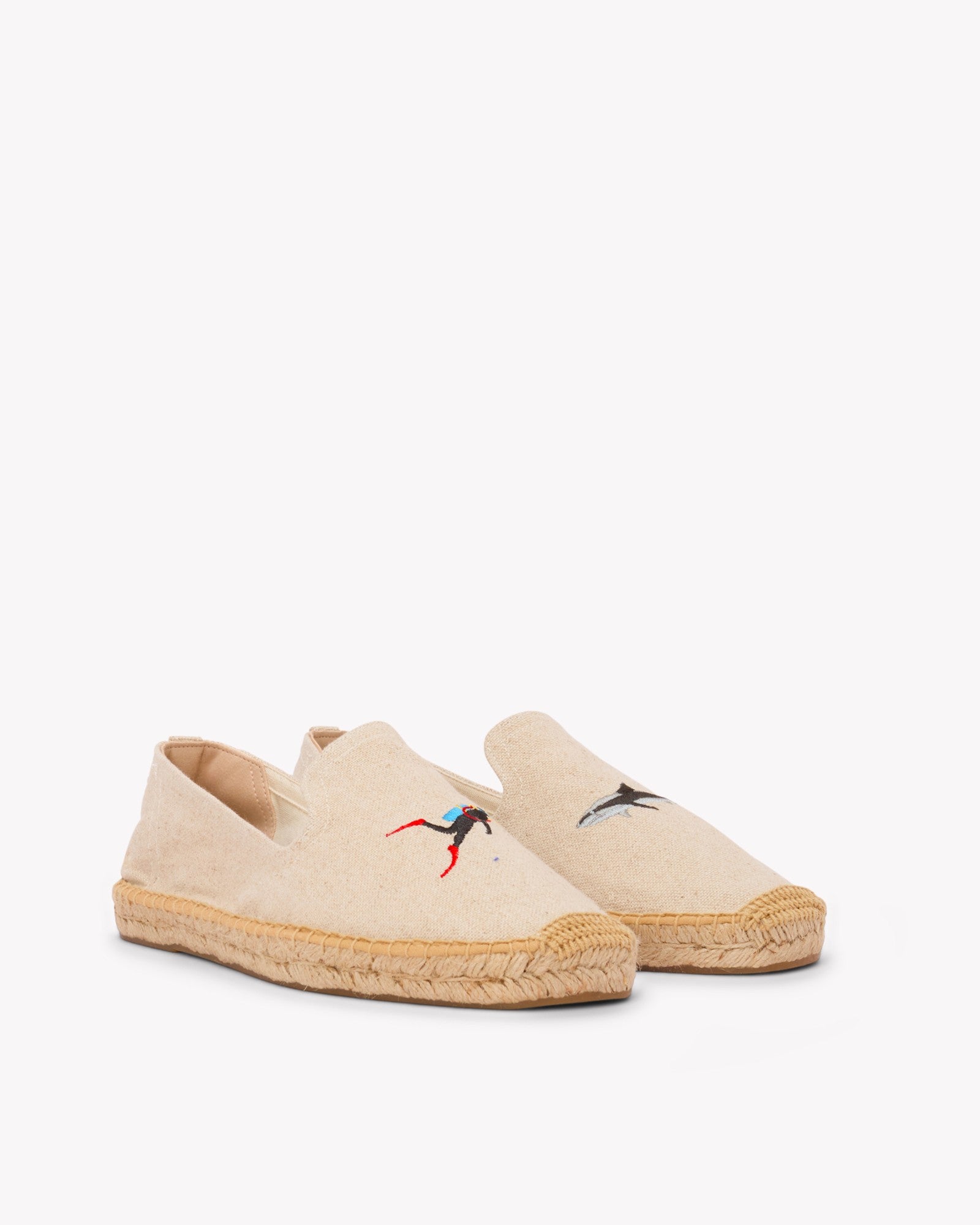 Men's Smoking Espadrille | Embroidery | Scuba & Sharks - Natural Undyed - Men's Espadrilles - Scuba & Sharks - Natural Undyed - Soludos - 