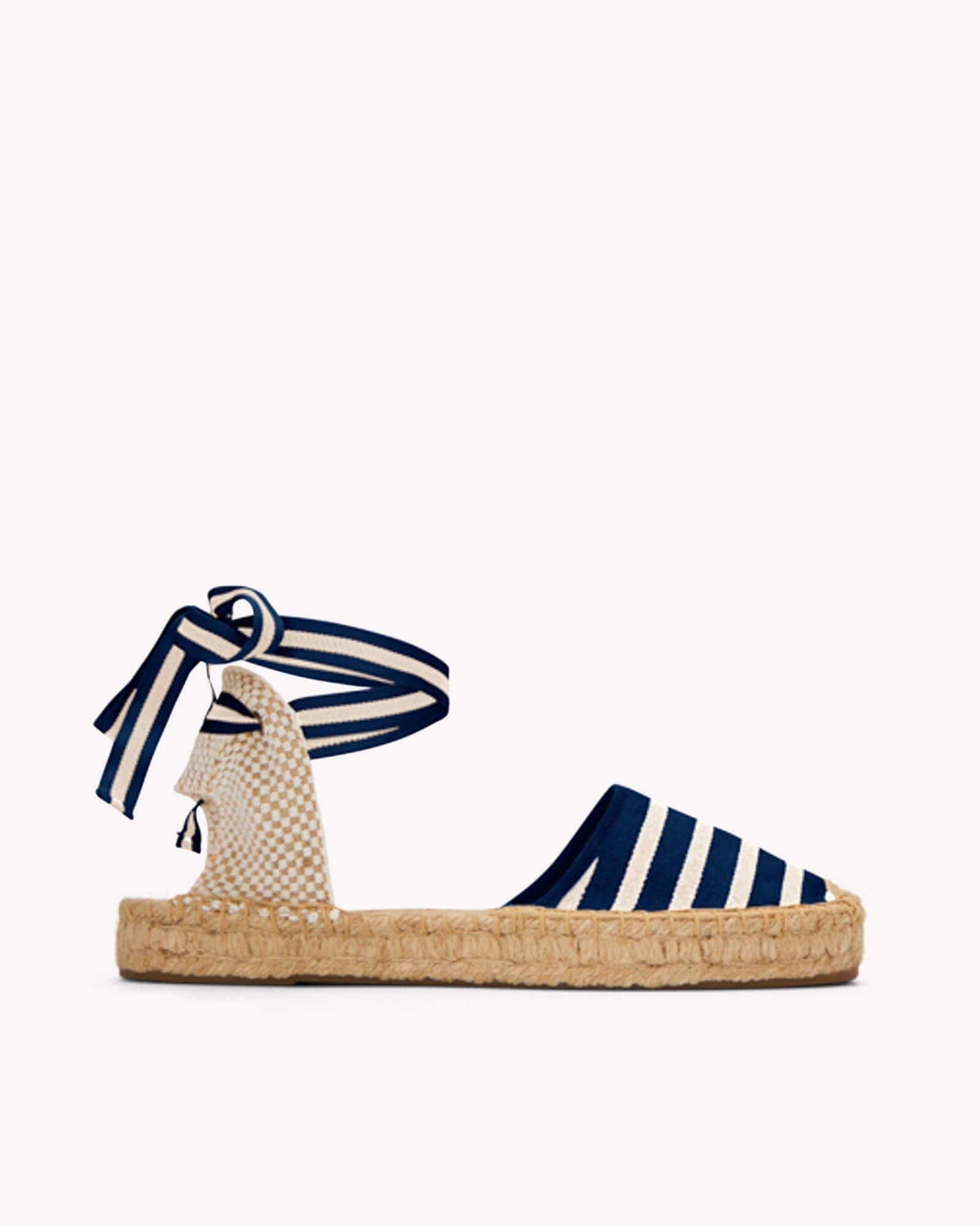 The Lauren Lace Up - Classic Stripes - Navy / Ivory - Women's - Women's Espadrilles - Navy / Ivory - Soludos - 