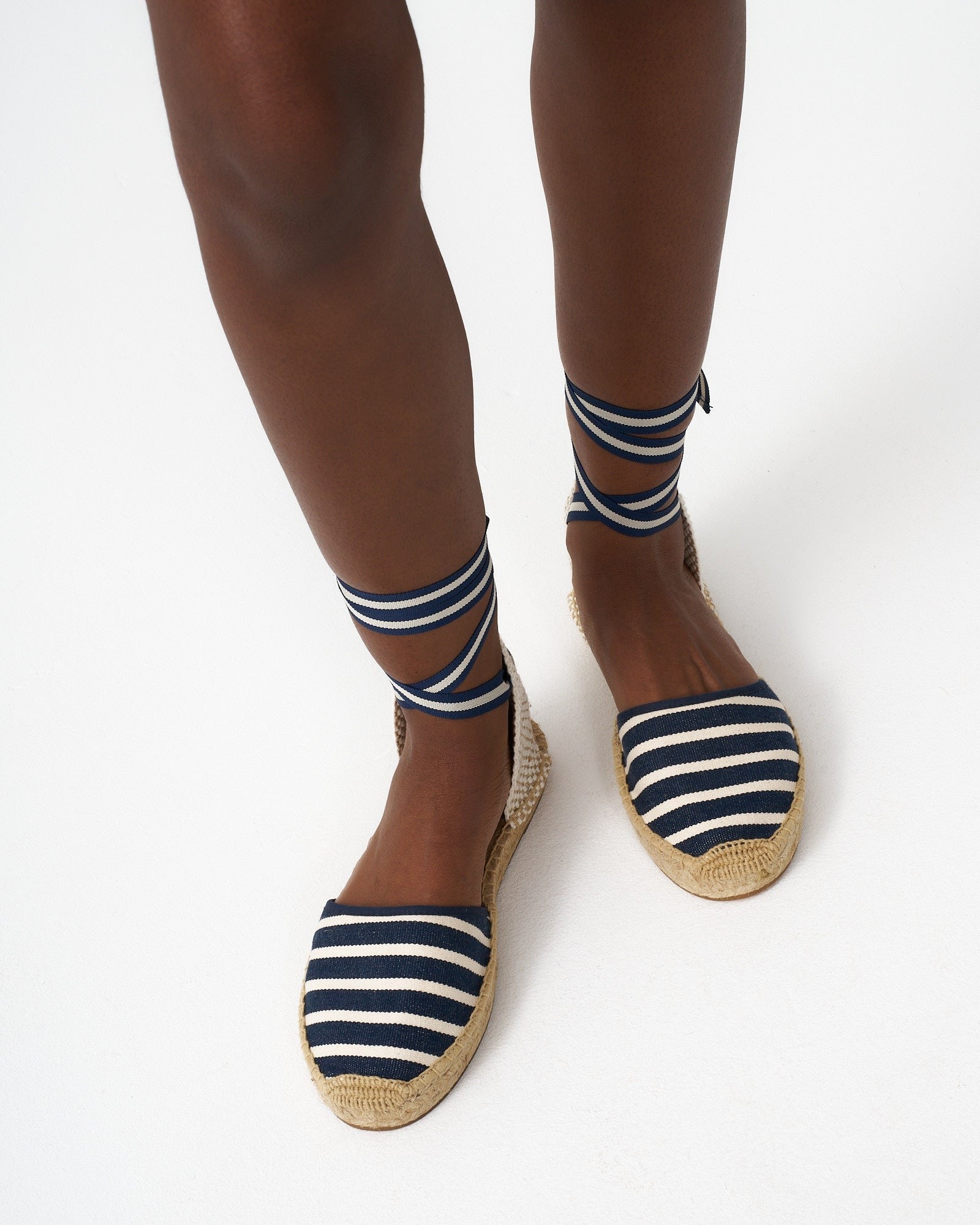 The Lauren Lace Up - Classic Stripes - Navy / Ivory - Women's - Women's Espadrilles - Navy / Ivory - Soludos - 