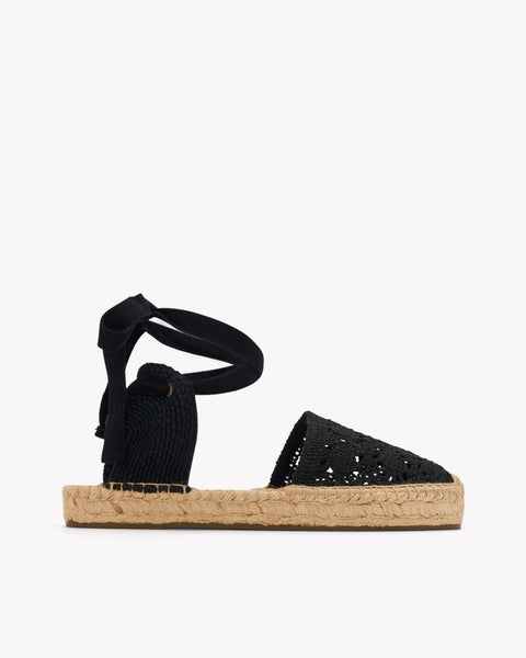 (取寄) ソルドス レディース クローシェ ローレン レース-アップ Soludos women Crochet Lauren Lace-up La Concha Ivory Lauren Lace Up - Noche Black Women's Flat Espadrille – Soludos