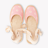 Women's Lauren Lace Up Espadrille | Embroidery | Daisies - Dusty Rose Pink