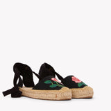Women's Lauren Lace Up Espadrille | Embroidery | Vogue Roses - Noche Black