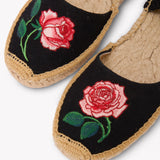 Women's Lauren Lace Up Espadrille | Embroidery | Vogue Roses - Noche Black
