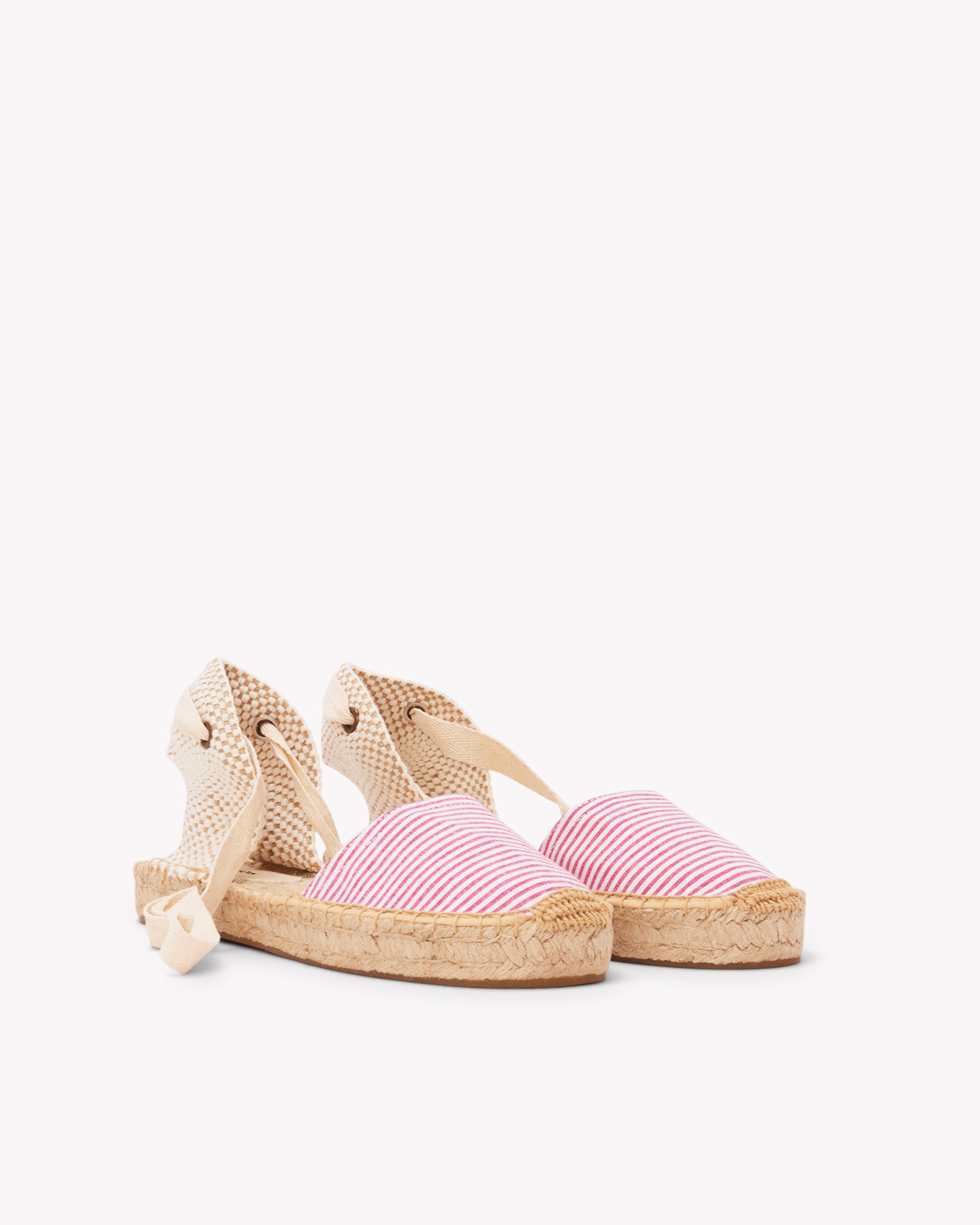 Women's Lauren Lace Up Espadrille | Seersucker | Classic Pink - Womens Espadrilles - Classic Pink - ET2C - 